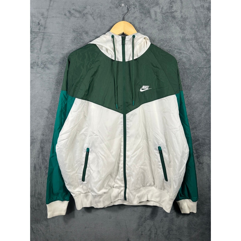 Nike Windrunner Jacket Mens Large Green White Hooded Full Zip Windbreaker L